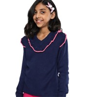 YK Girls Navy Blue Solid Pullover with R&nbsp;